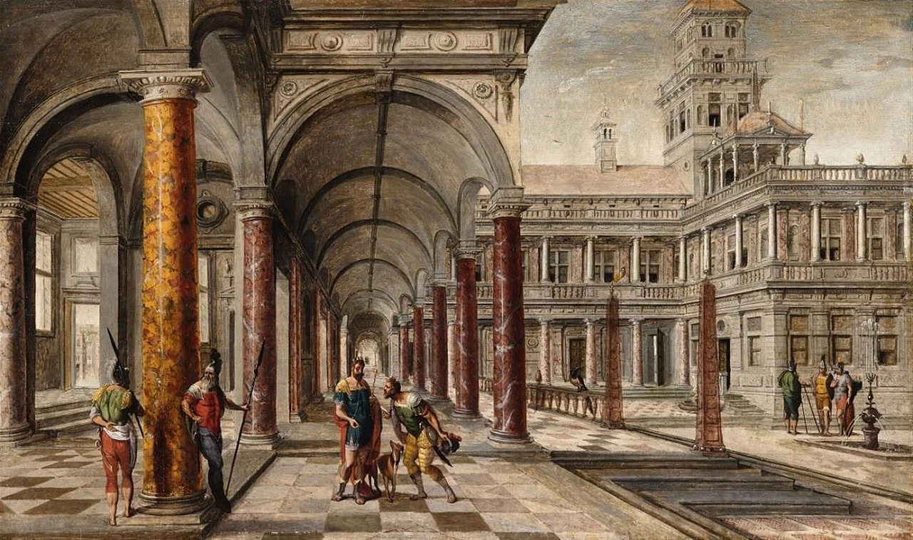 Hans Vredeman de Vries e Gillis Mostaert (I) - David consegna a Uriah la lettera a Joab